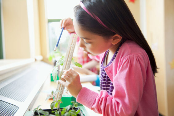 Young Kansas elementary school student in science class