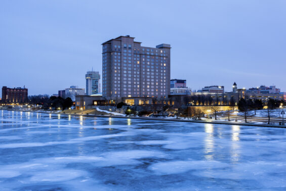 The Wichita skyline on a cold winter evening